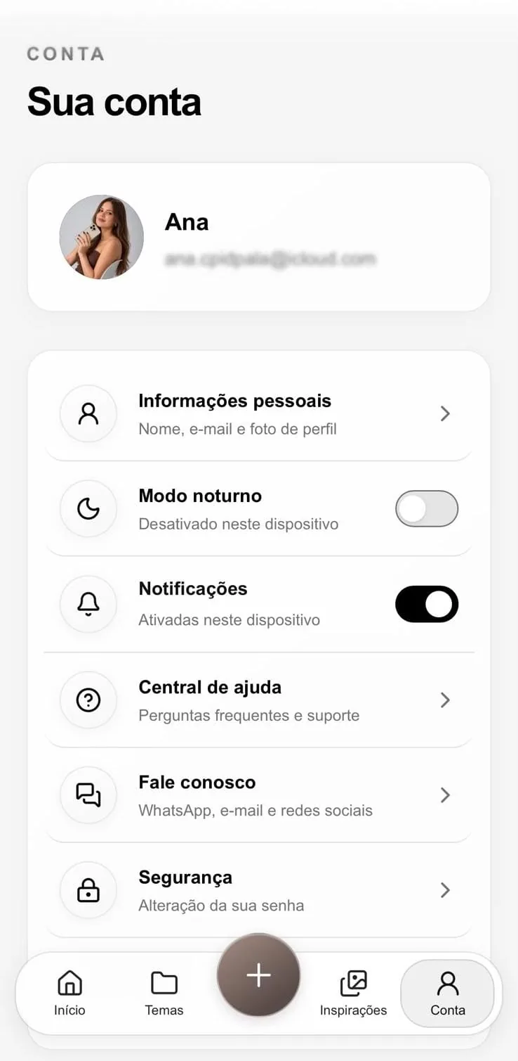 Tela Conta do app Story Labs