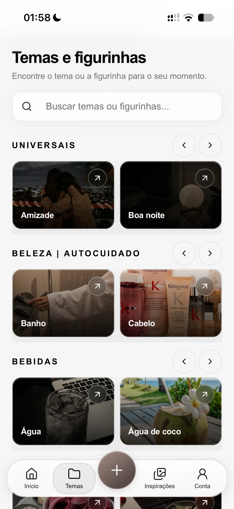Tela Temas do app Story Labs